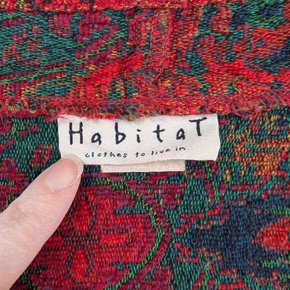 Habitat Vintage Boho Artsy Red Green Button Texture Tapestry Jacket Blazer Large - Picture 9 of 11